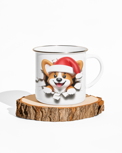 Cană metalică emailată Crăciun cu Corgi